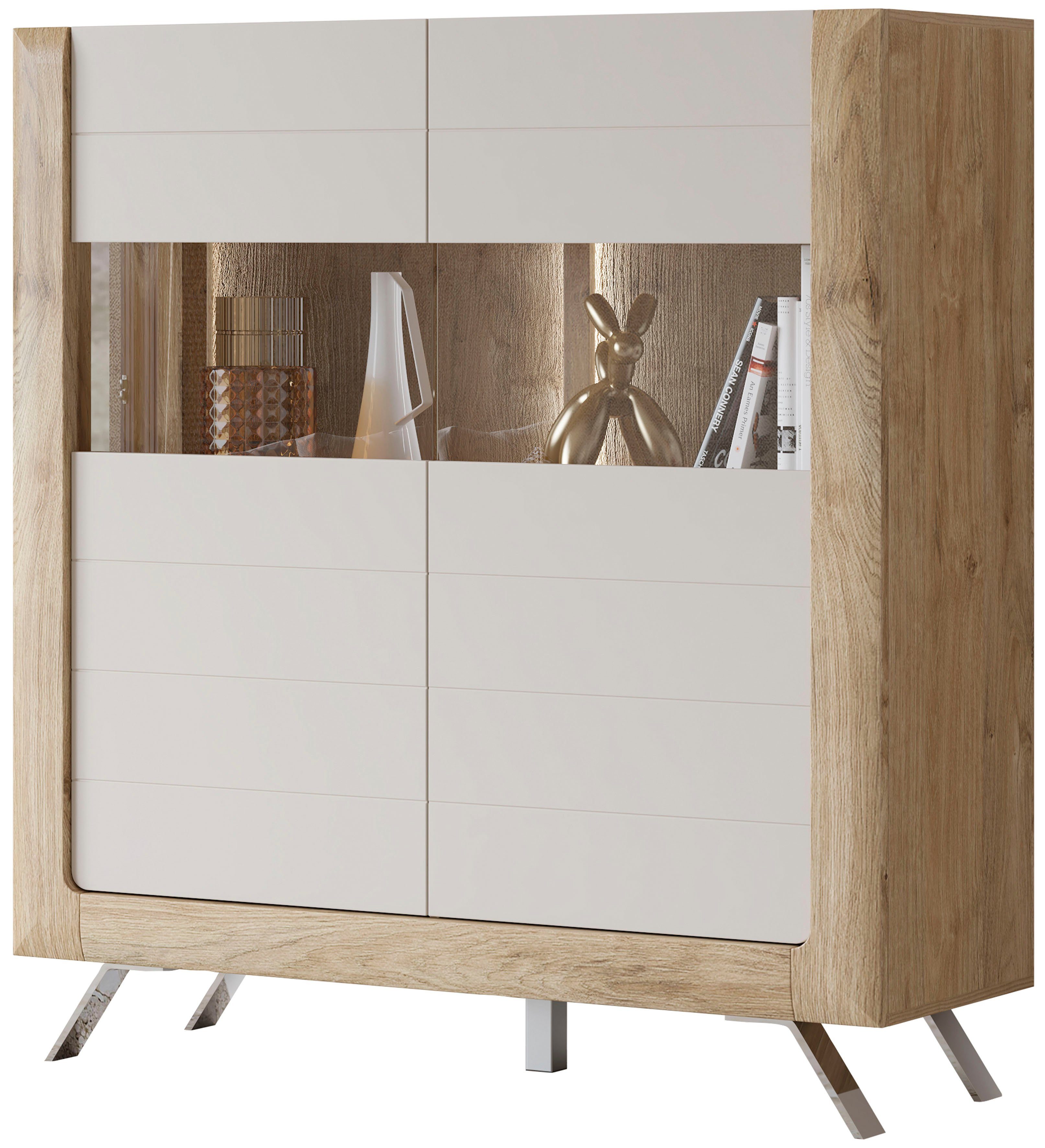 Leonique Highboard Kasai, Höhe 136,5 cm, 2 Türen mit Glaseinsatz