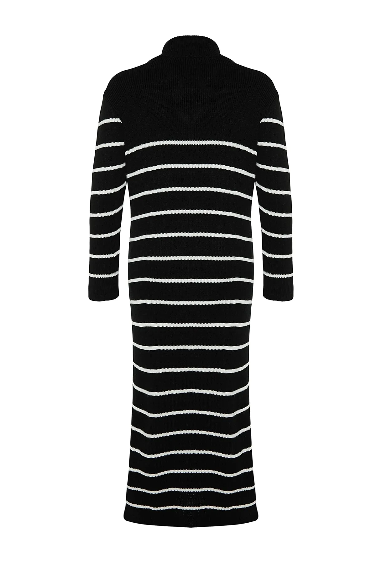 Trendyol Modest  Schwarzes Strickkleid mit Streifen und Reißverschluss TCTAW24EB00019