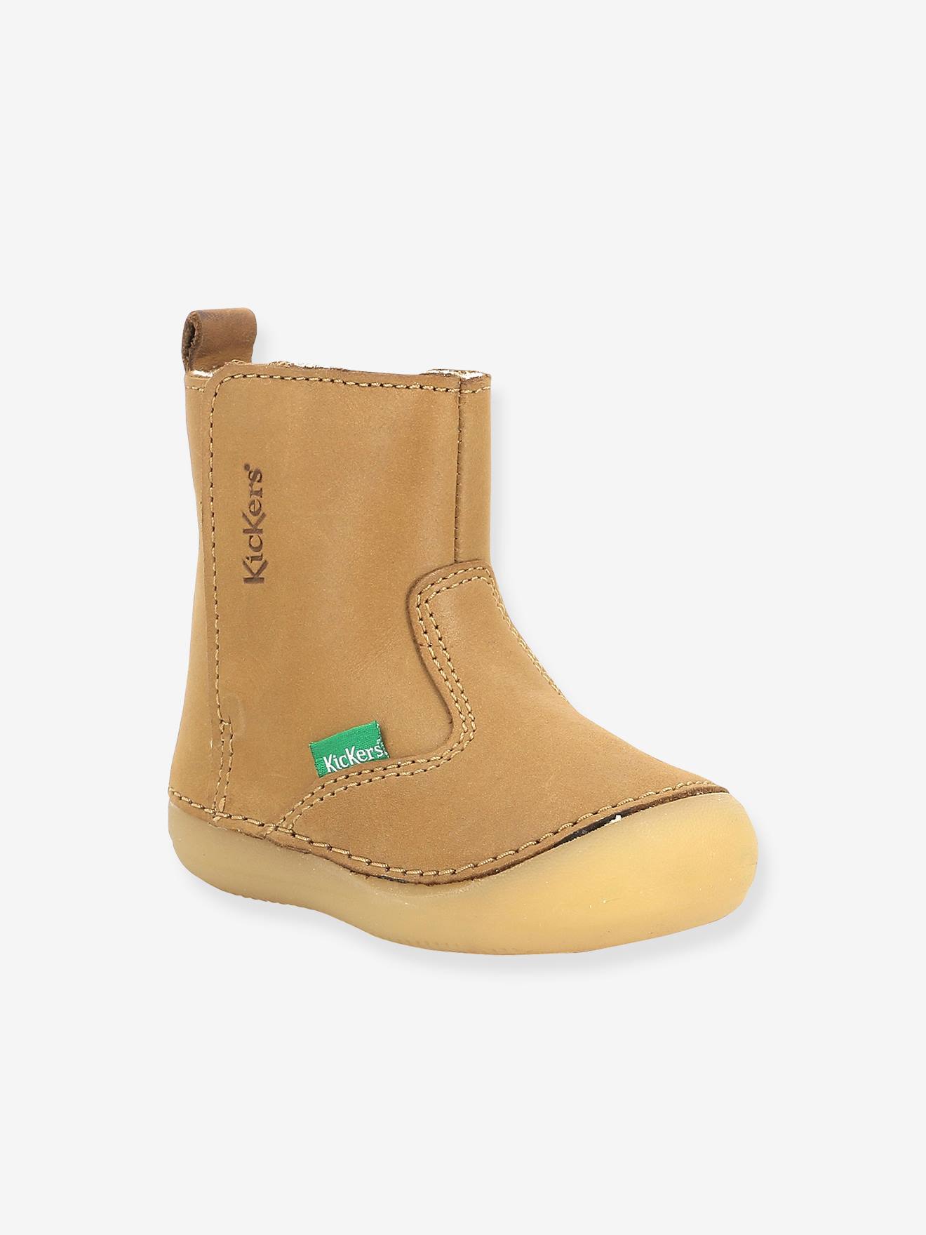 Boots fourrées cuir bébé garçon Socool Cho KICKERS® 1ers pas camel
