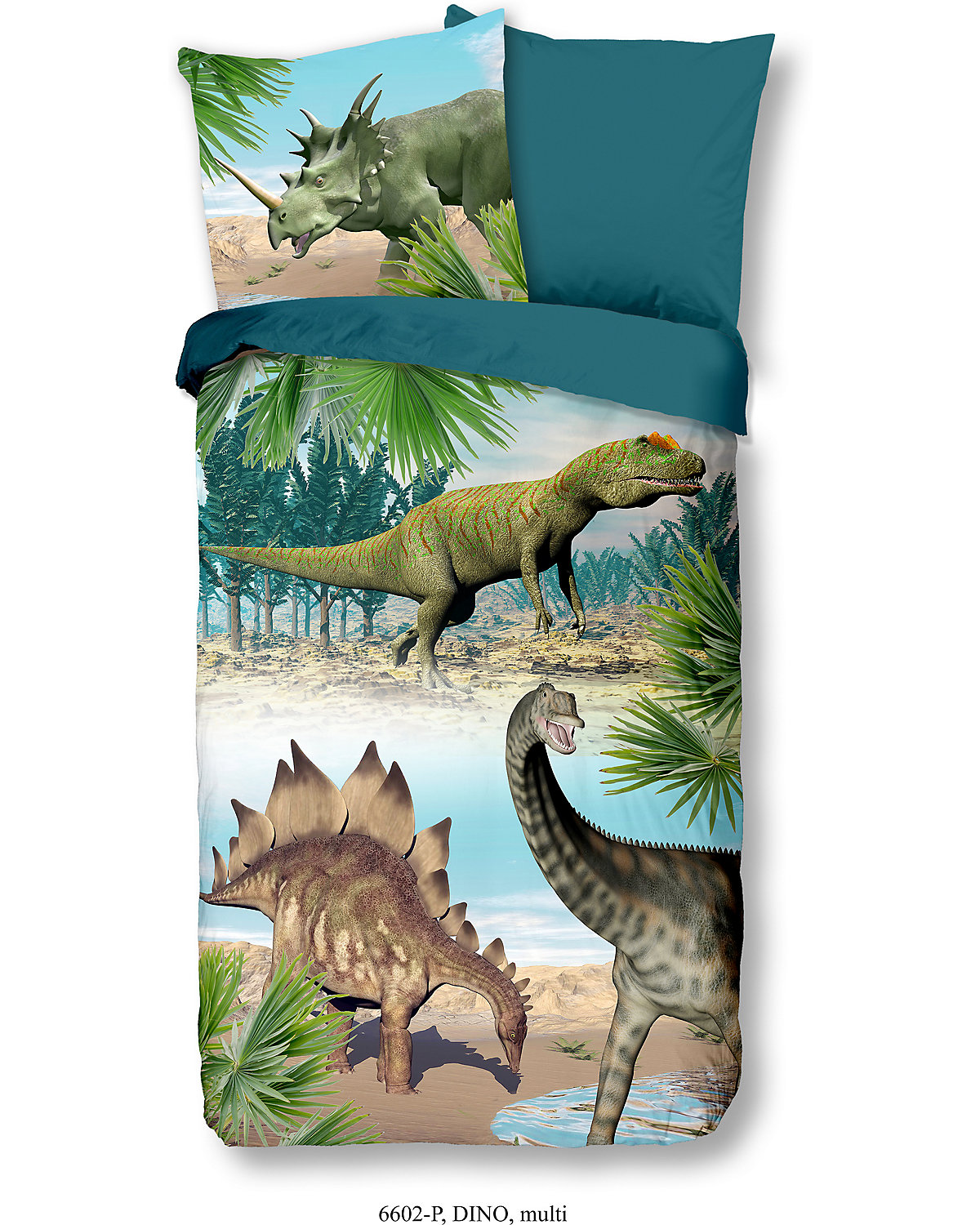 Wende-Kinderbettwäsche Dino, Renforcé, 135 x 200 + 80 x 80 cm