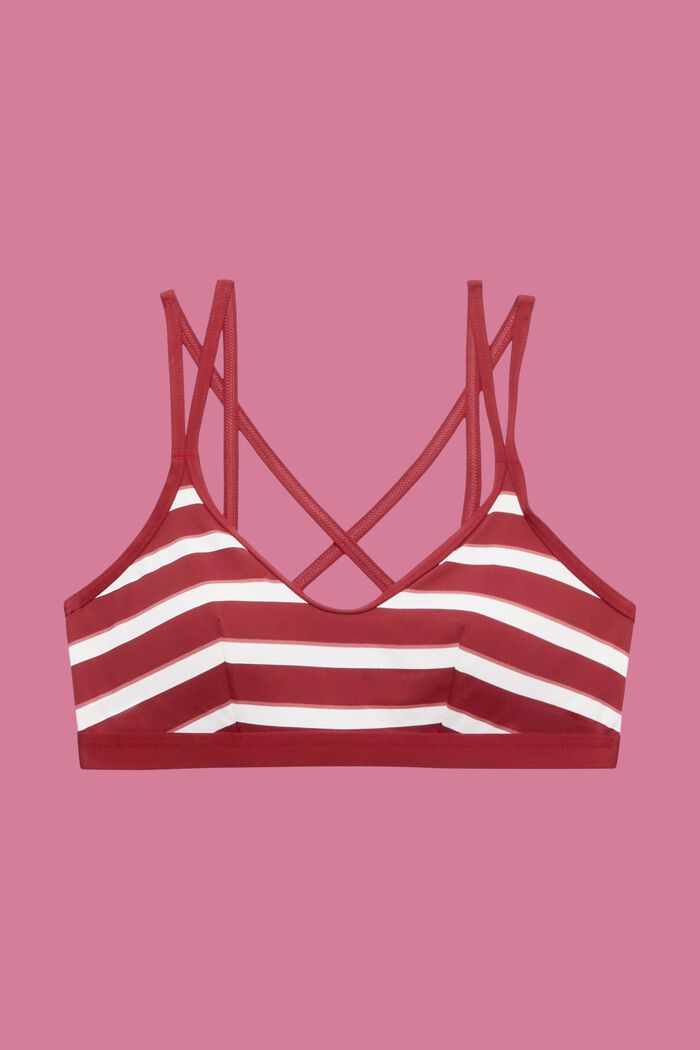 Wattiertes Bikini-Top mit Streifen und gekreuzten Trägern