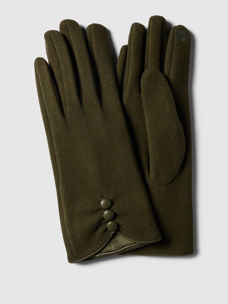 Handschuhe in unifarbenem Design mit Zierknöpfen in khaki