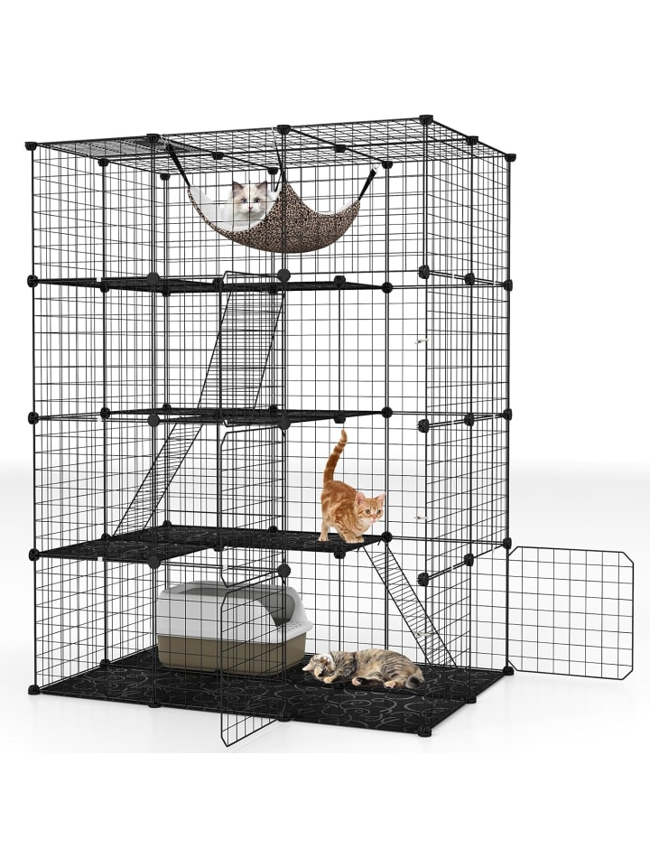 COSTWAY Katzenkäfig 4-stöckig 109,5 x 74 x 142cm in Schwarz günstig kaufen onesize