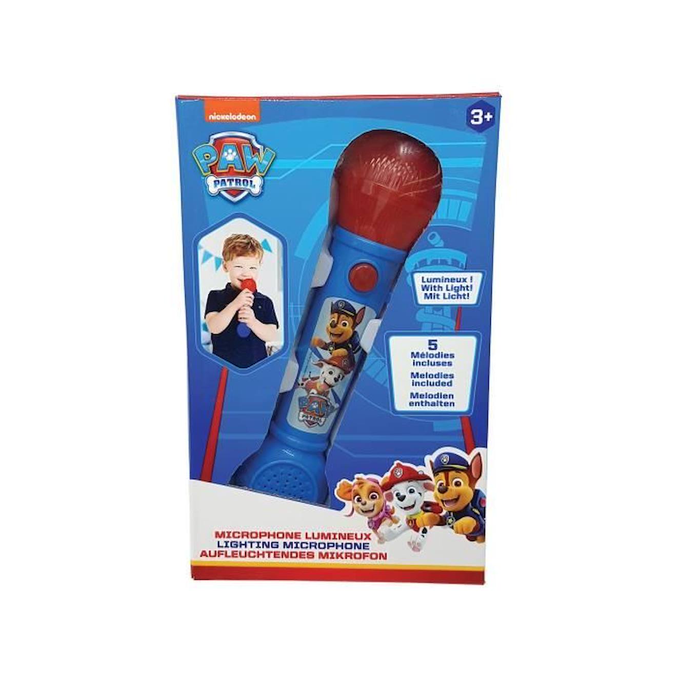 Microphone Lumineux avec Mélodies et Effets Sonores Pat’Patrouille bleu