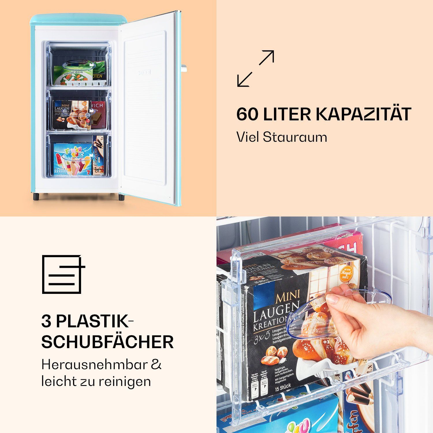 Klarstein Gefrierschrank HEA20-Laika65-Blu 10036172, 91 cm hoch, 47 cm breit