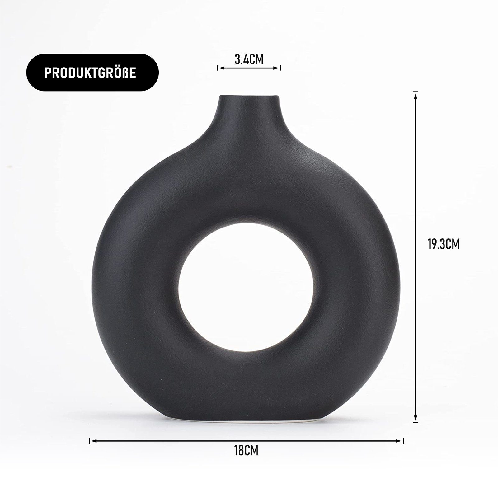 CALIYO Dekovase Keramik Vase Moderne Donut vase schwarz Getrocknete Vase, für Pampasgras Blumenvase Kunst Deko für Wohnzimmer Büro Dekoration