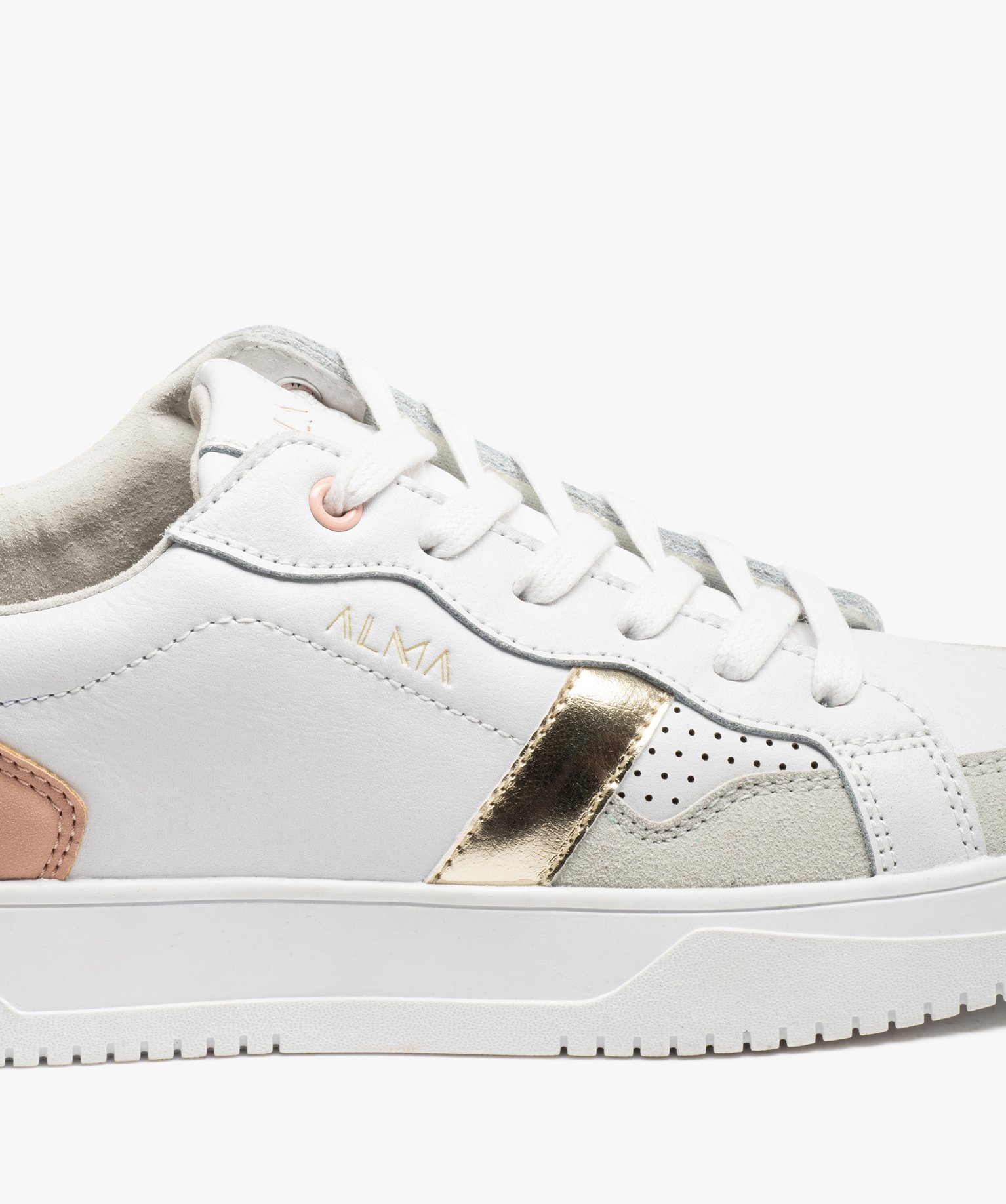 Baskets dessus cuir avec touches métallisées femme - Alma blanc | GEMO