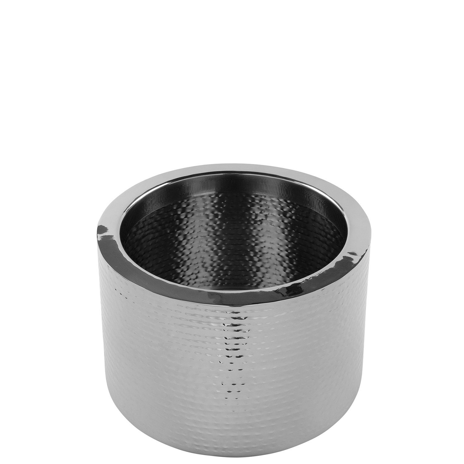 Fink Übertopf Übertopf NOSSA - silberfarben - Edelstahl - H.22cm x Ø 27,5cm, Outdoorgeeignet - Gehämmerte Oberfläche