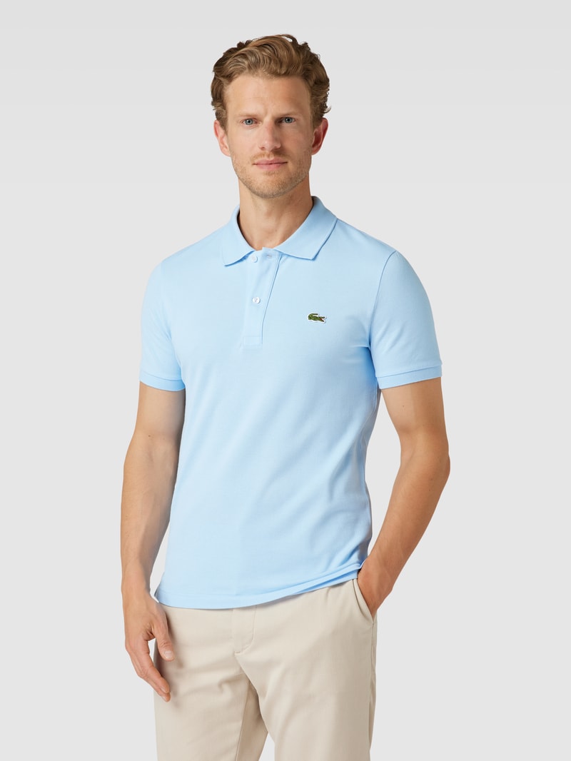 Poloshirt mit Logo-Stitching in hellblau