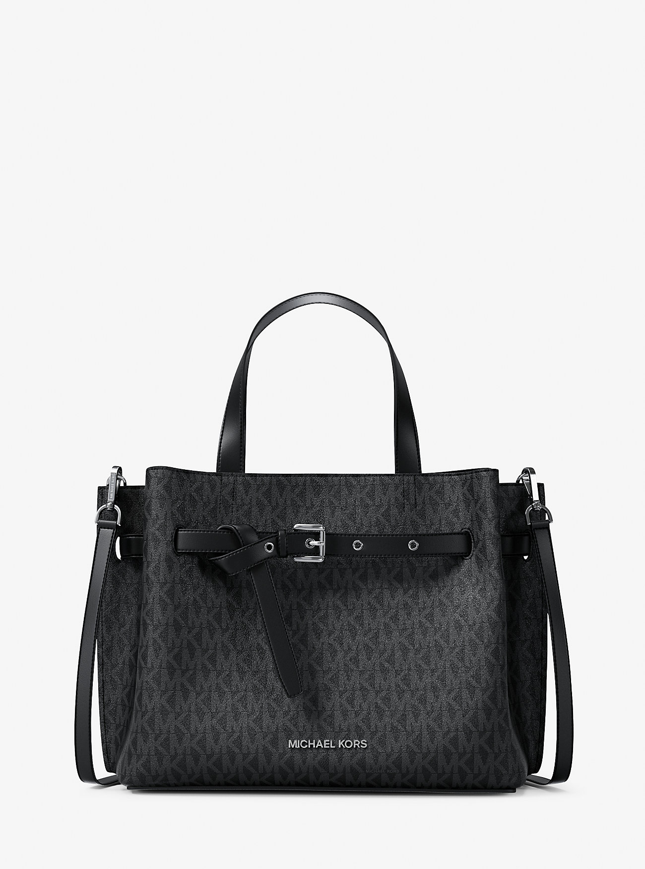 Emilia Medium Signature Logo Satchel - BLACK