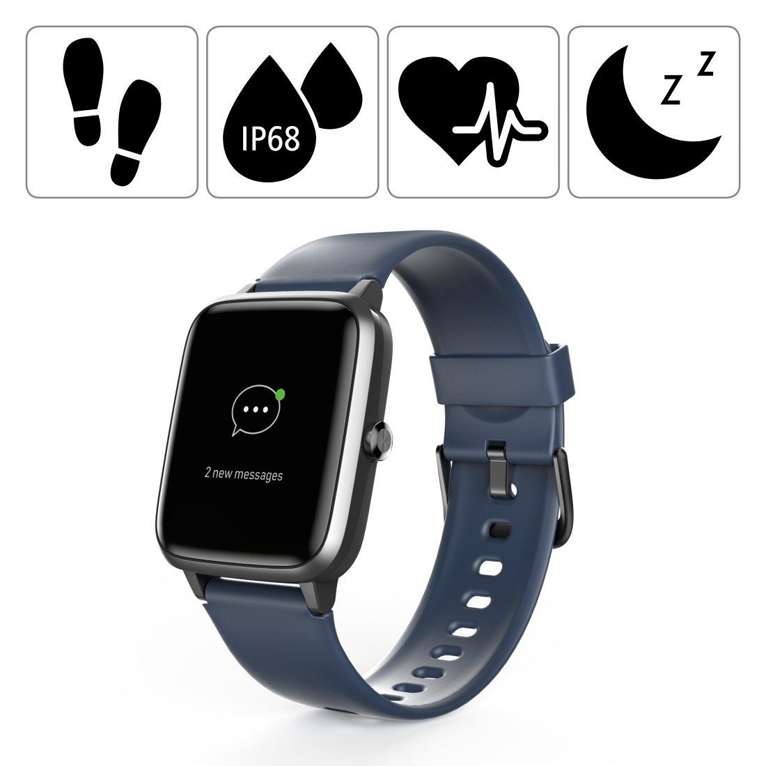 Hama Fitnesstracker wasserdicht, Herzfrequenz, Kalorienverbrauch, Schritte Smartwatch (3,3 cm/1,3 Zoll), Smartwatch mit Messung von Schlaf,Tempo,Trainingszeit & Musiksteuerung