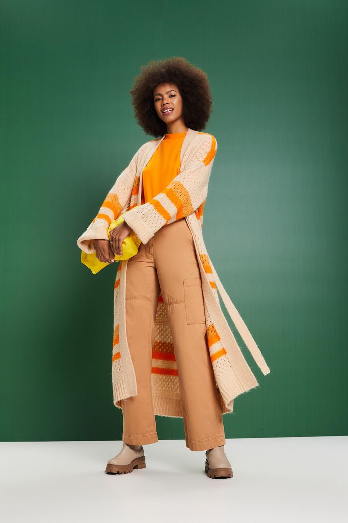 Langer Cardigan aus Wollmix mit Gürtel