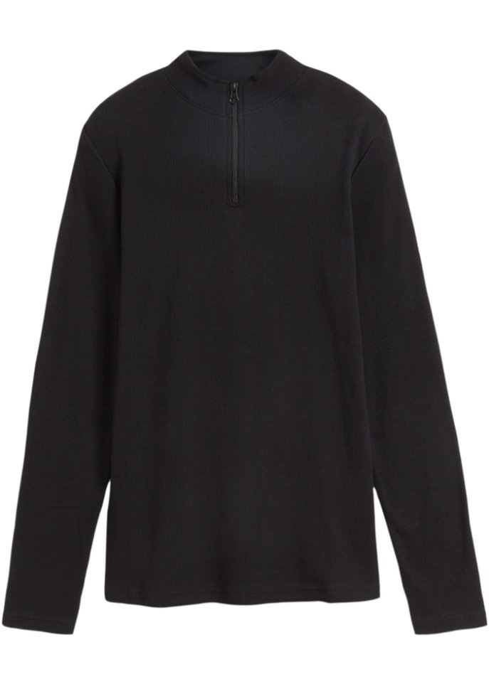 Langarmshirt aus Rippe mit Troyer-Kragen