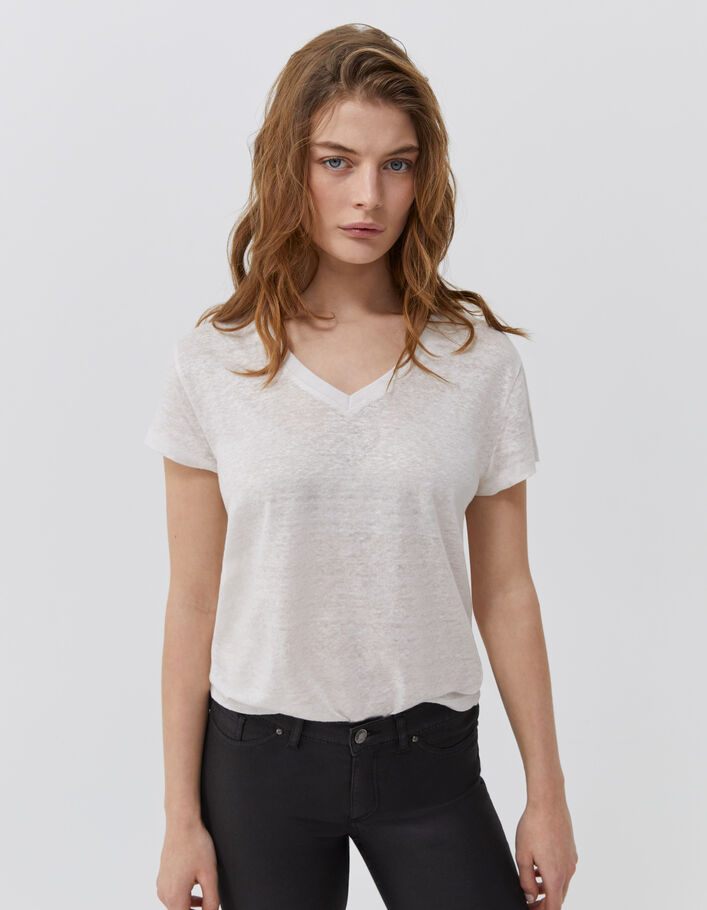 Tee-shirt lin blanc femme