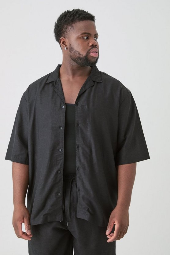 Plus Oversize Leinen-Hemd in Schwarz