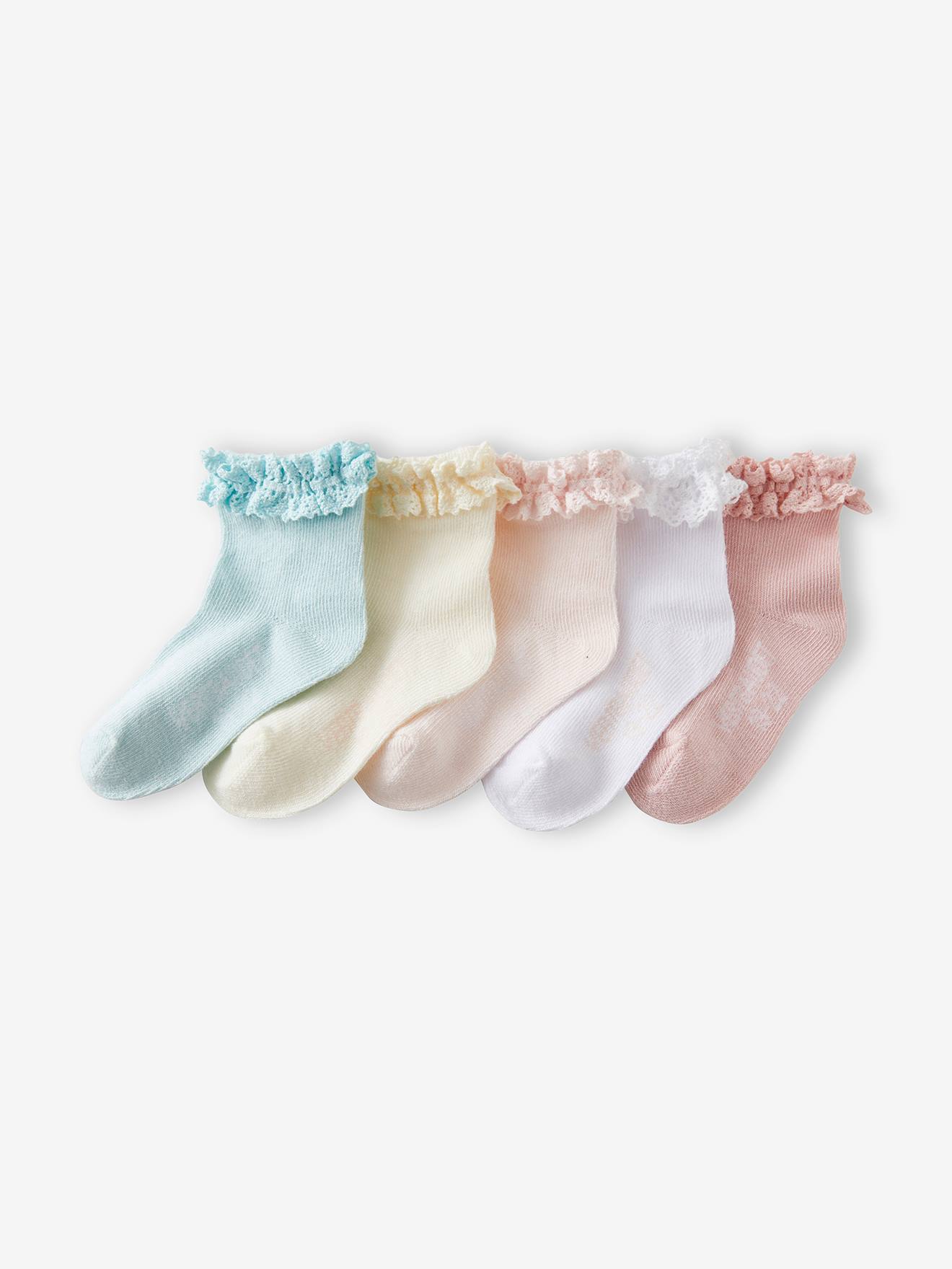 Lot de 5 paires de mi-chaussette bébé fille lot vert amande