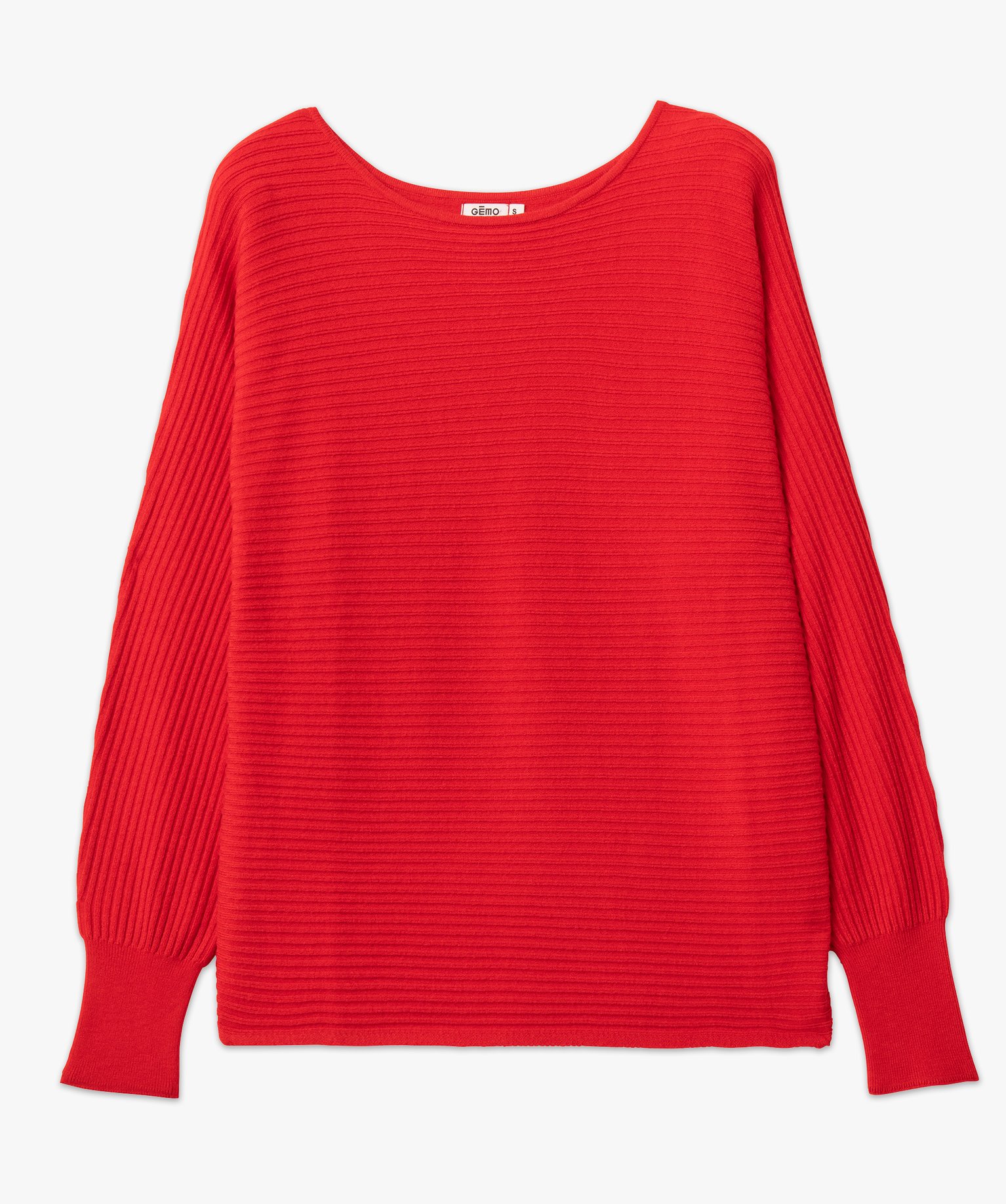 Pull en maille ctelée avec manches chauve-souris femme rouge | GEMO