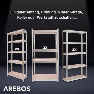 Arebos Schwerlastregal Kellerregal Steckregal Lagerregal 160 x 80 x 40 cm 320 kg, Set 2-tlg.