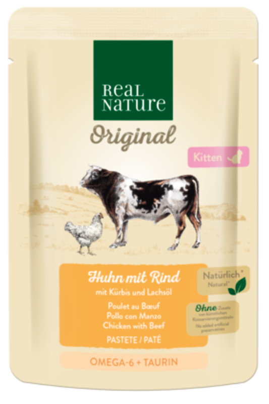REAL NATURE Nassfutter REAL NATURE Original Kitten 12x85g Huhn mit Rind