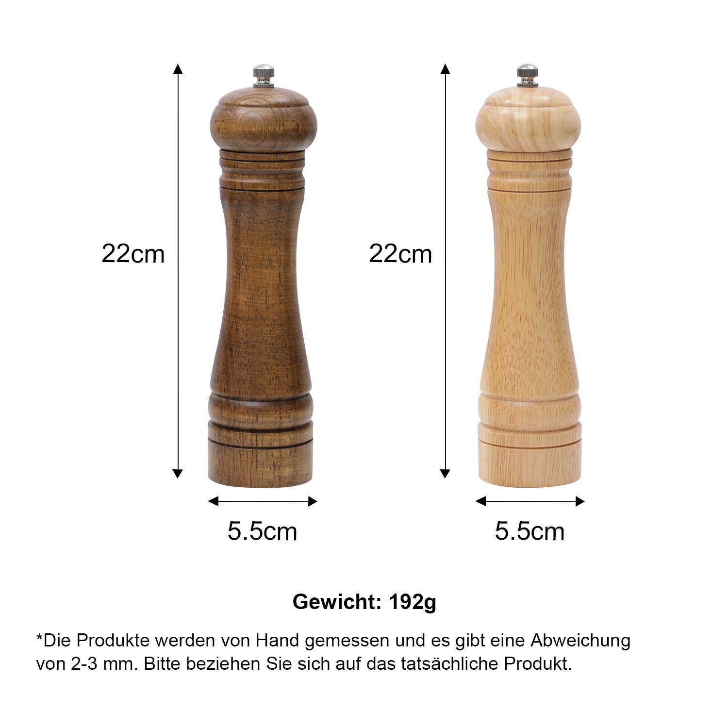 Vicbuy Salz-/Pfeffermühle manuell, (2 Stück), Holz Gewürzmühle Einstellbar