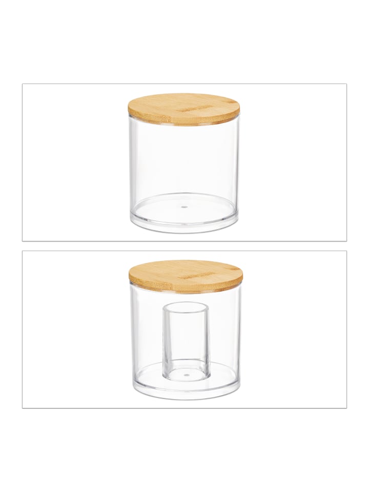 relaxdays 3er-Set: Wattestäbchen Aufbewahrung in Transparent/Natur günstig kaufen onesize
