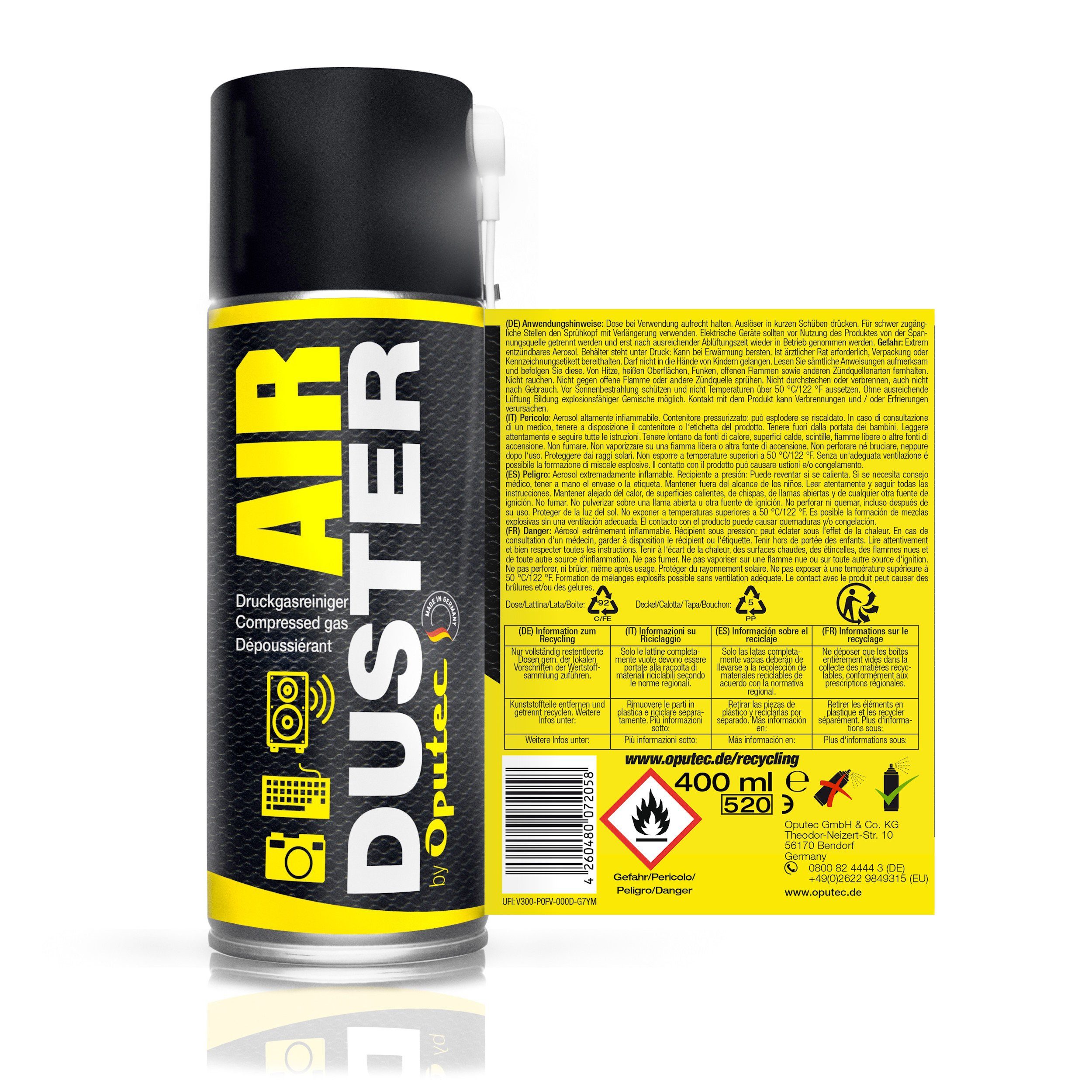 Oputec 3 x 400ml Druckluftspray Air Duster Druckgasreiniger Tastatur Reiniger Druckluftreiniger (Spar-Set)