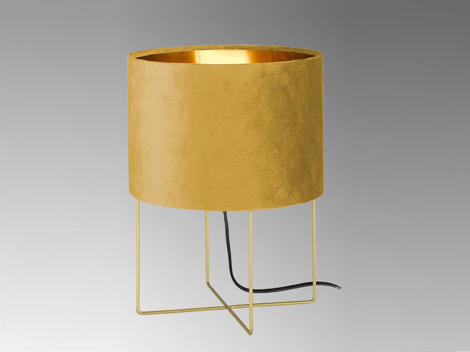 meineWunschleuchte LED Nachttischlampe, Dimmfunktion, LED wechselbar, Warmweiß, ausgefallen-e Design-er mit Samt Lampenschirm Gelb Gold-en, H: 32cm