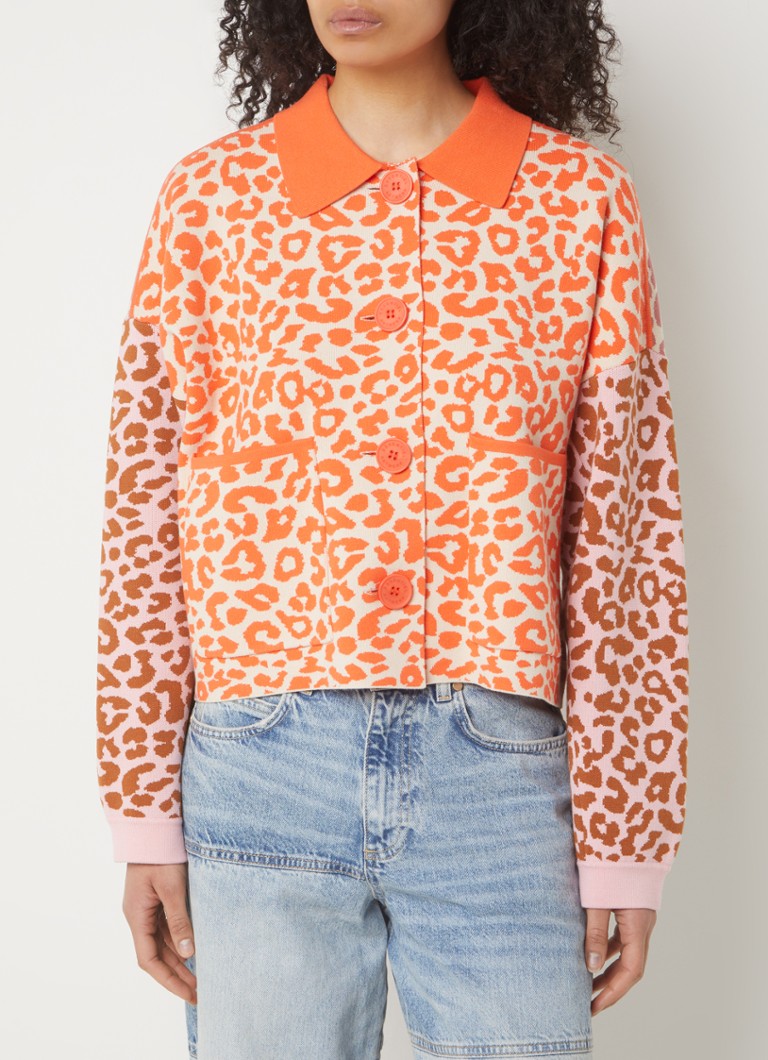 „Essentiel Antwerp Farmhouse“ smulkiai megztas kardiganas su leopardo raštu ir uždėtinėmis kišenėmis