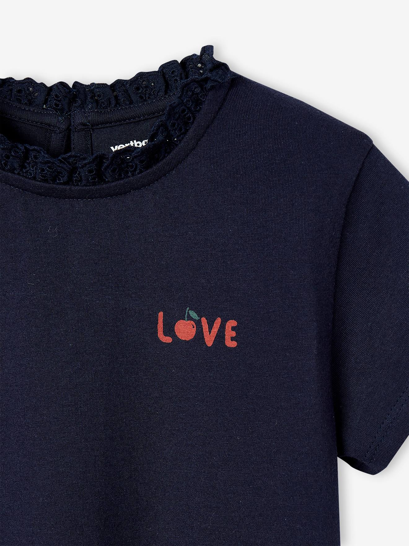 Vertbaudet Mädchen T-Shirt mit Rüschen LOVE, personalisierbar - marine
