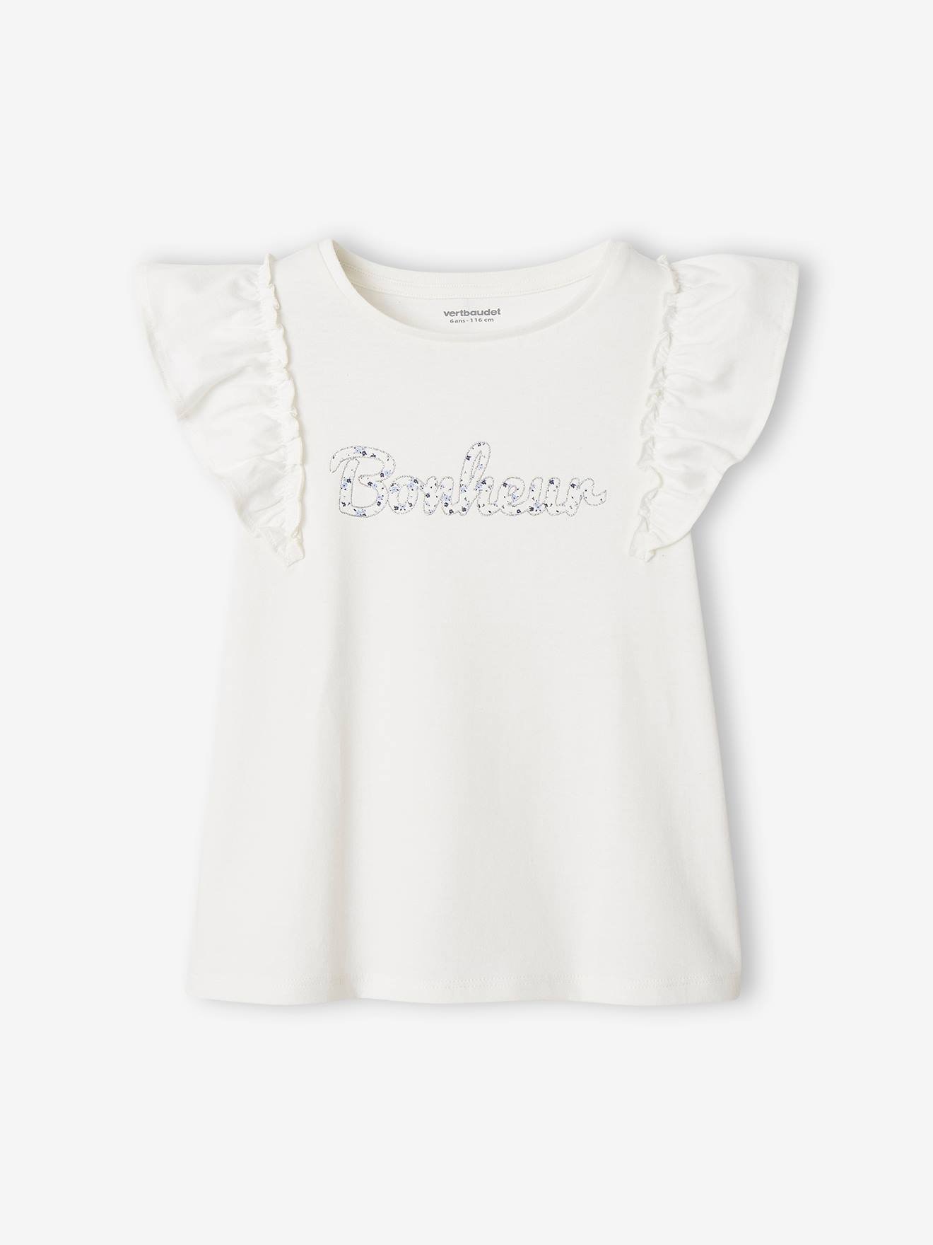 Vertbaudet Mädchen T-Shirt mit Volantärmeln - wollweiß