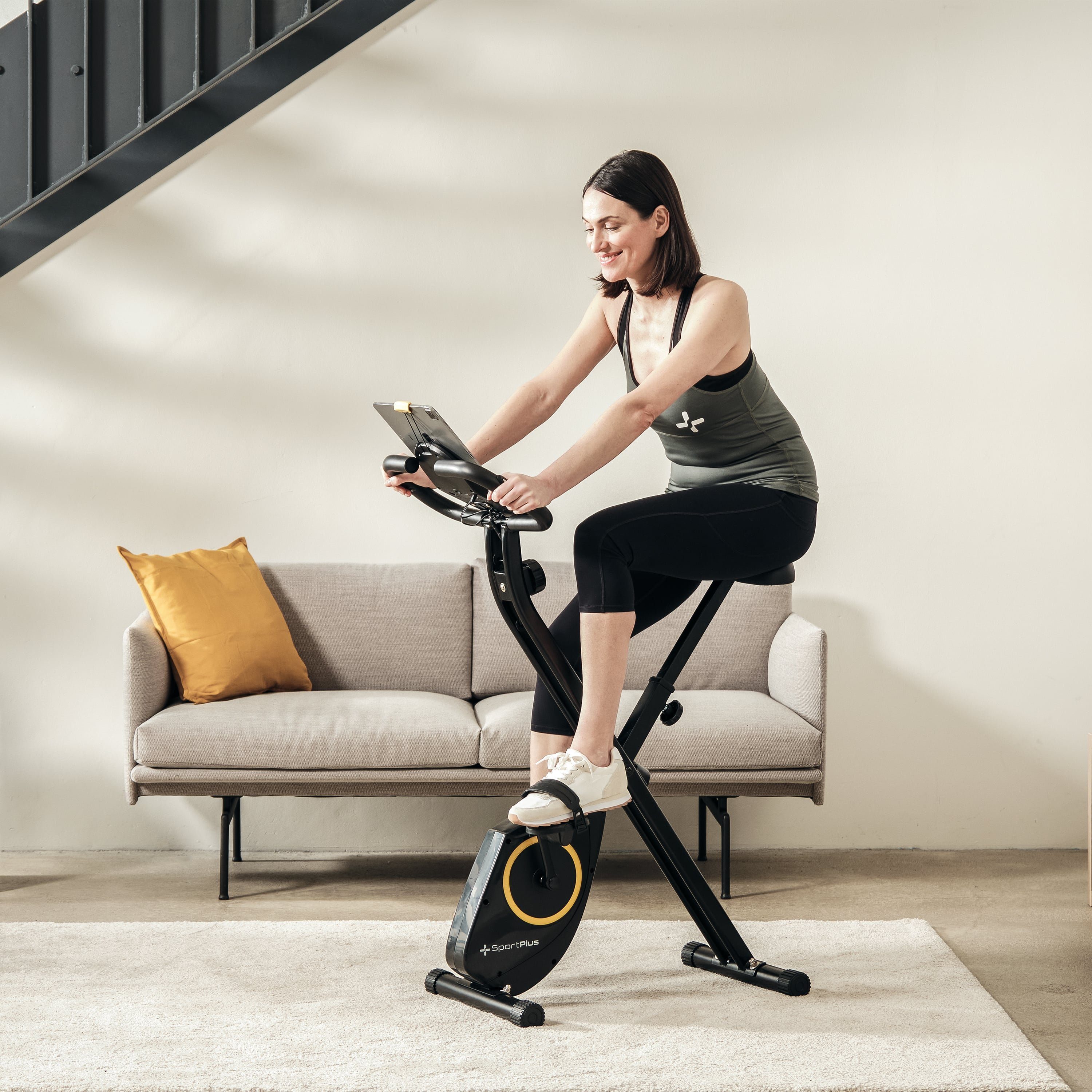 SportPlus Heimtrainer SP-HT-1200-B-iE, Heimtrainer, klappbar für zuhause, X-Bike mit 8 Stufen