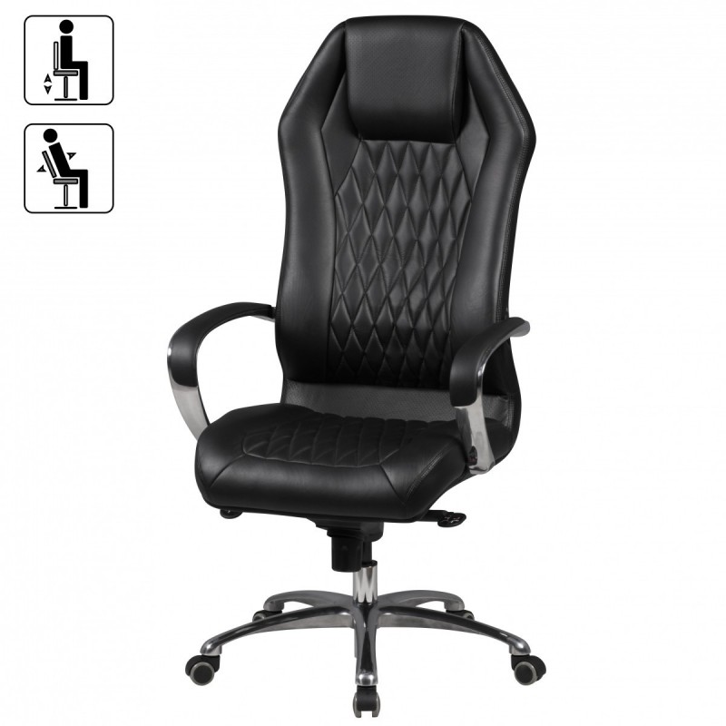 Amstyle Chefsessel Echtleder schwarz Drehstuhl mit 3-Punkt-Multiblockwippmechanik