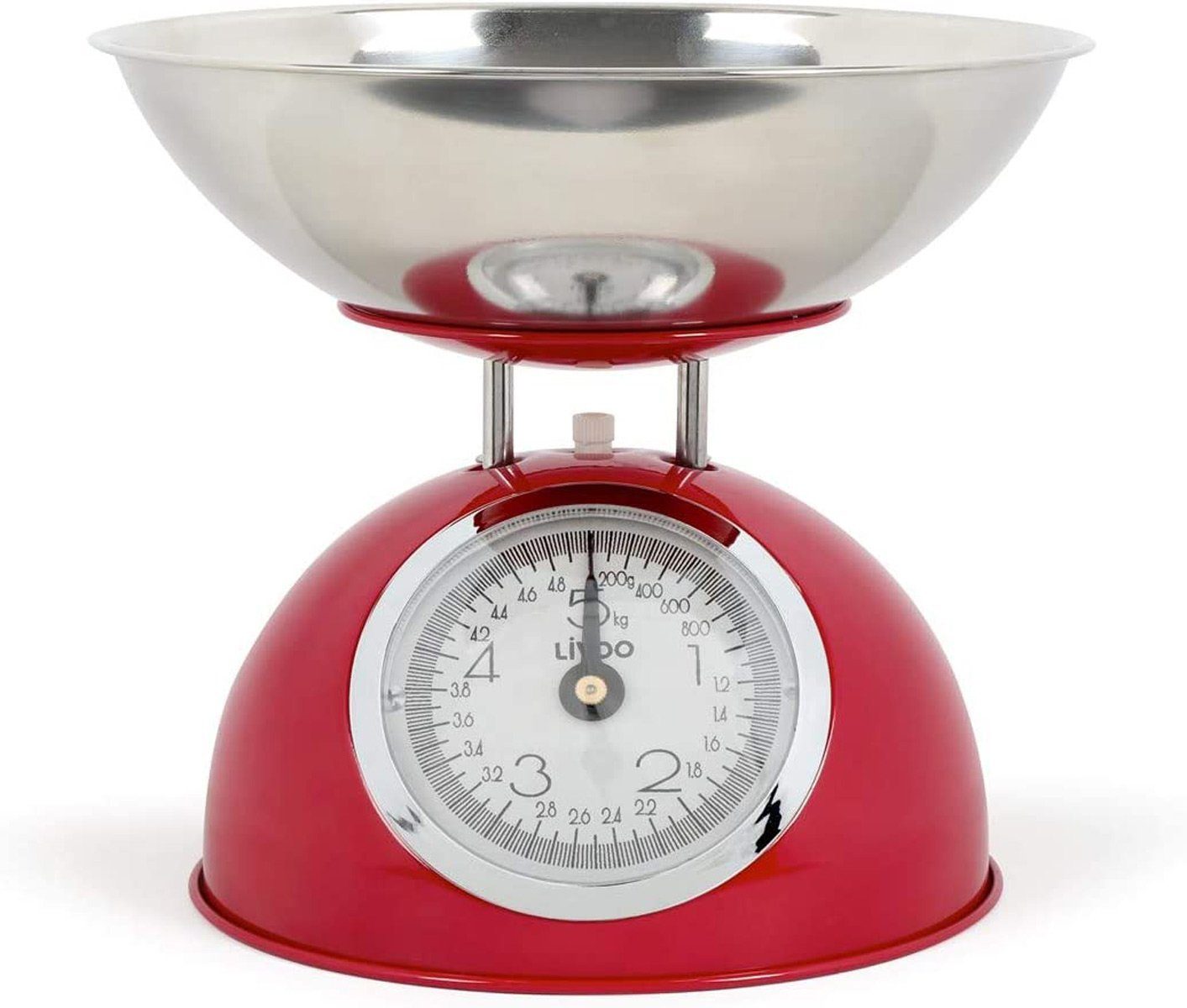 LIVOO Küchenwaage DOM298r Rot Retro Design Edelstahlschüssel 1,8 Liter
