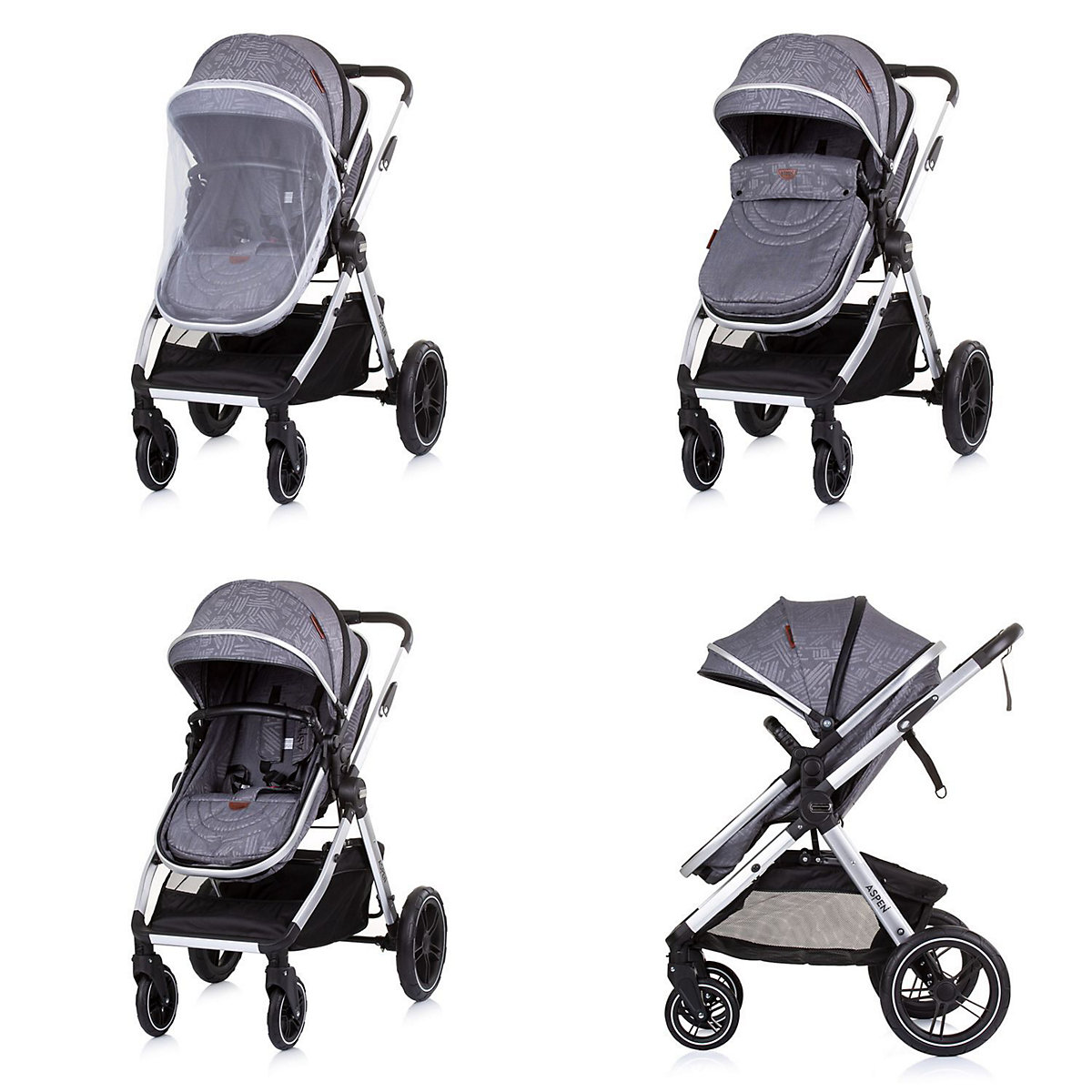 Kinderwagen 2 in 1 Aspen Wickeltasche Moskitonetz Schwenkräder Korb Kombikinderwagen