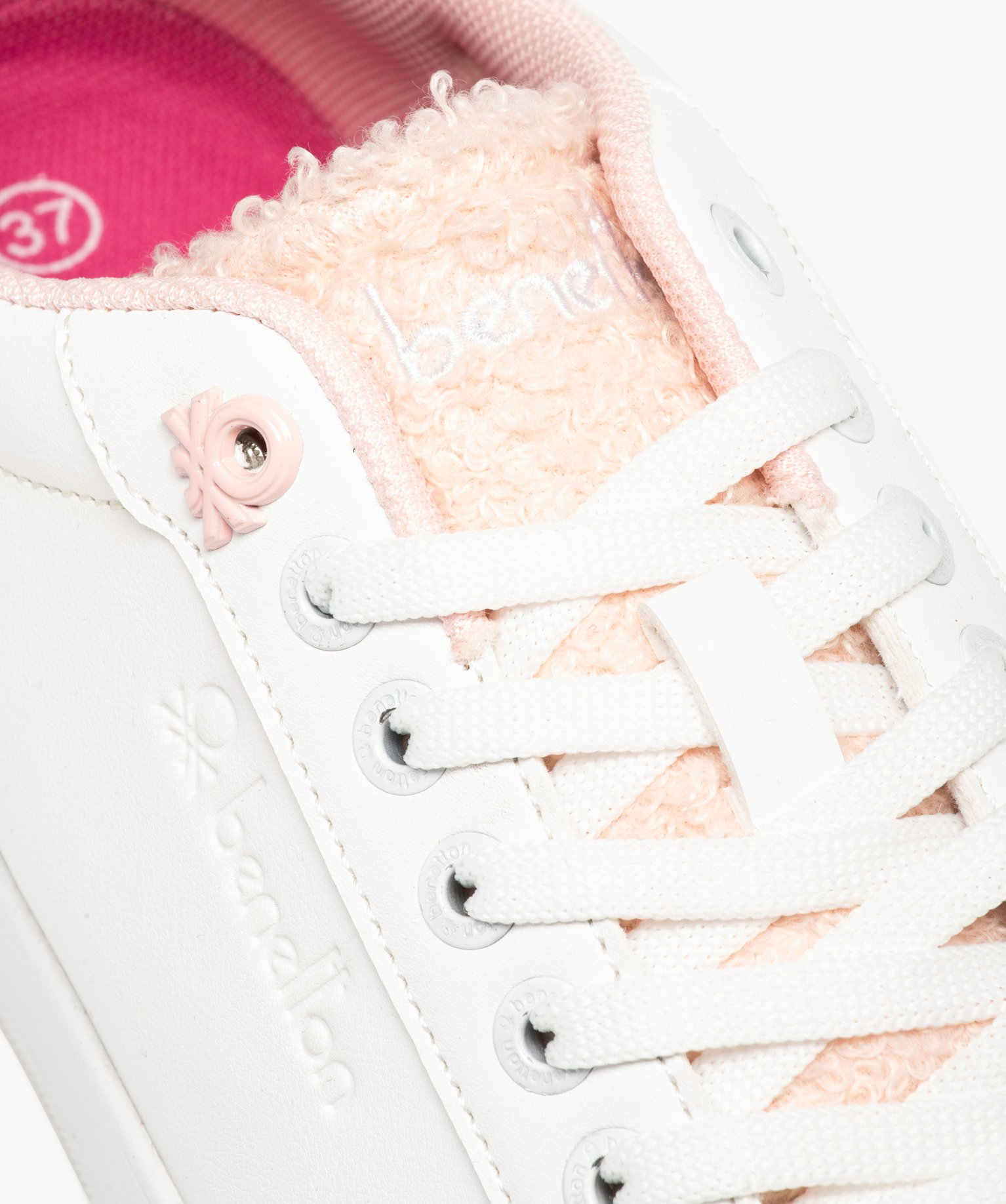 Baskets femme unies avec détails tissu bouclette - Benetton blanc | GEMO