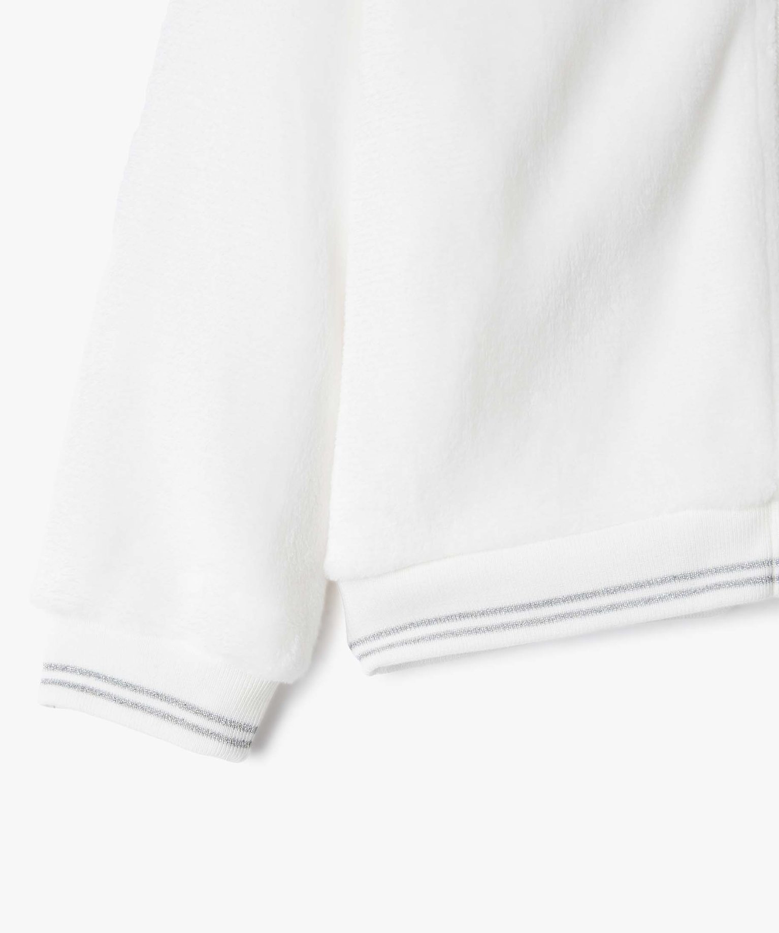 Sweat fille zippé à capuche en maille peluche ecru | GEMO