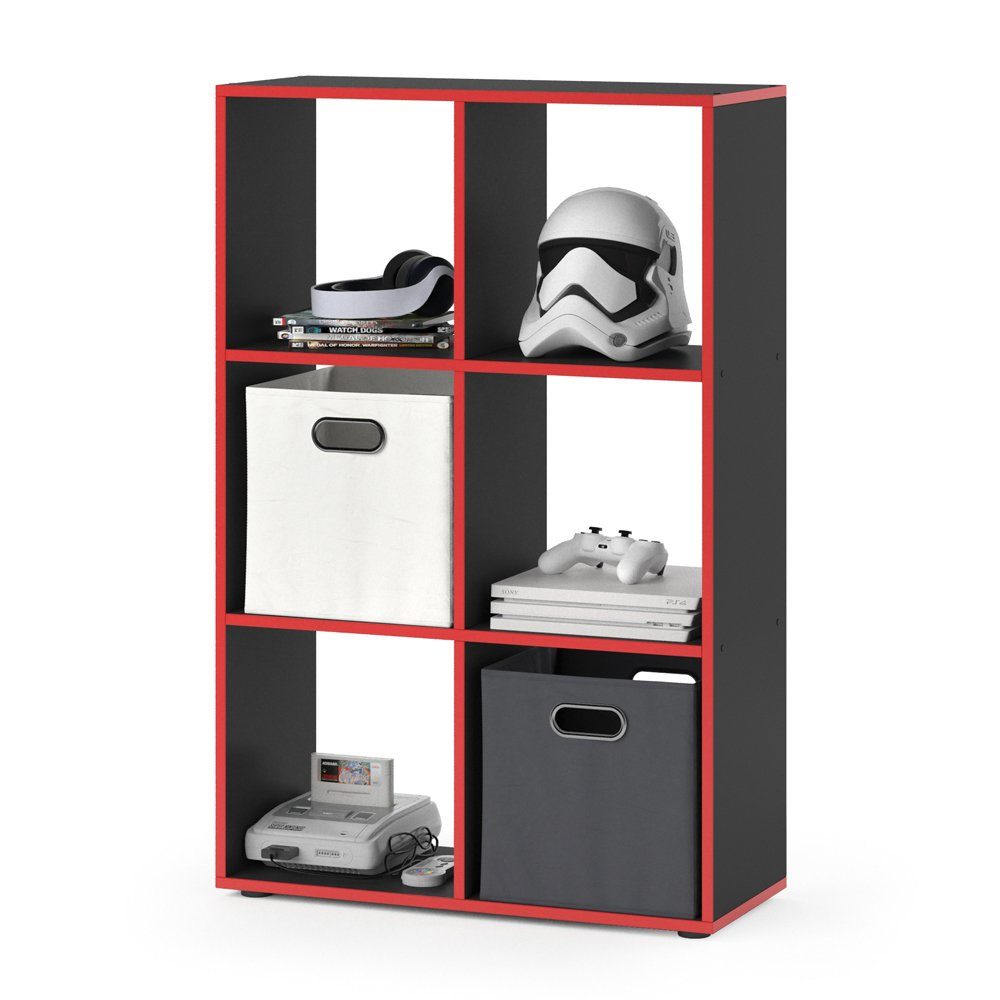 Vicco Raumteiler Standregal Bücherregal KARREE 6 Fächer Schwarz/Rot