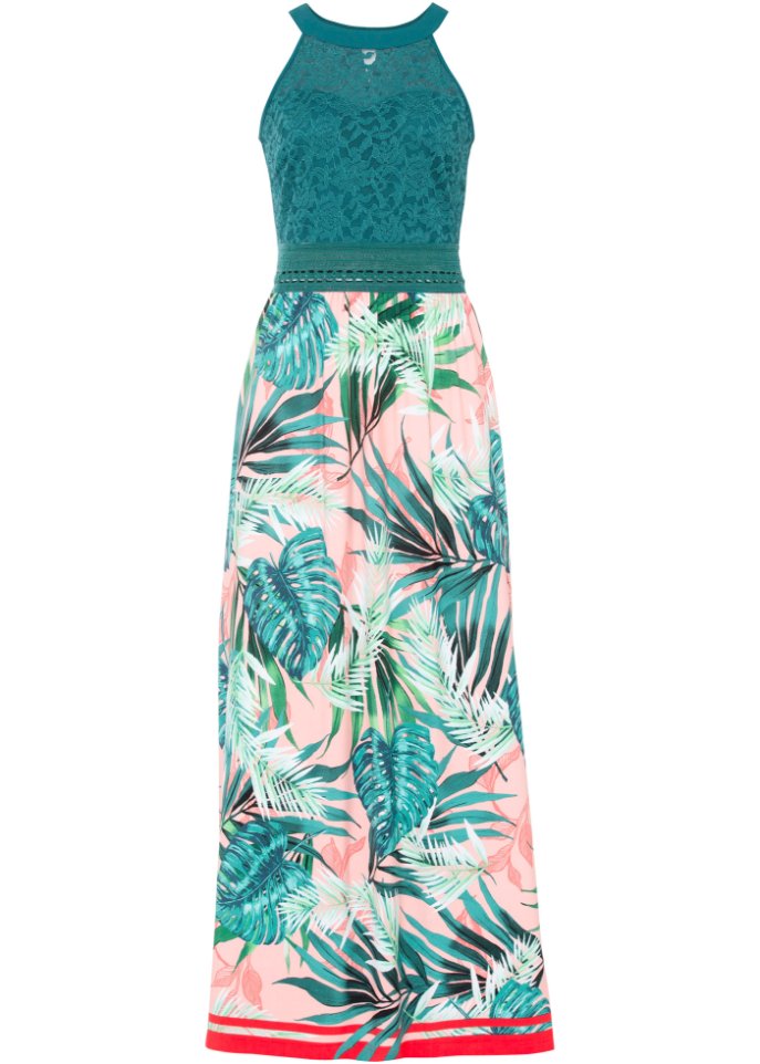 Maxikleid mit Print und Spitze