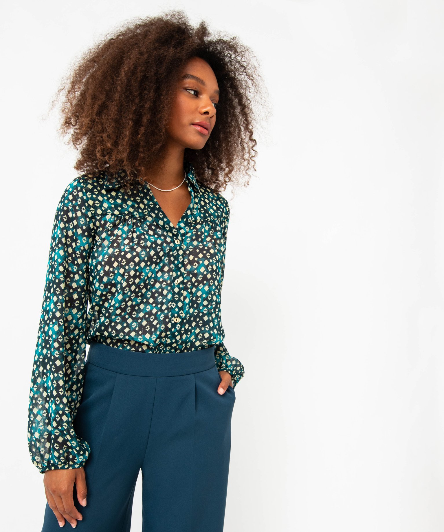 Chemise imprimée en voile transparent femme imprime | GEMO