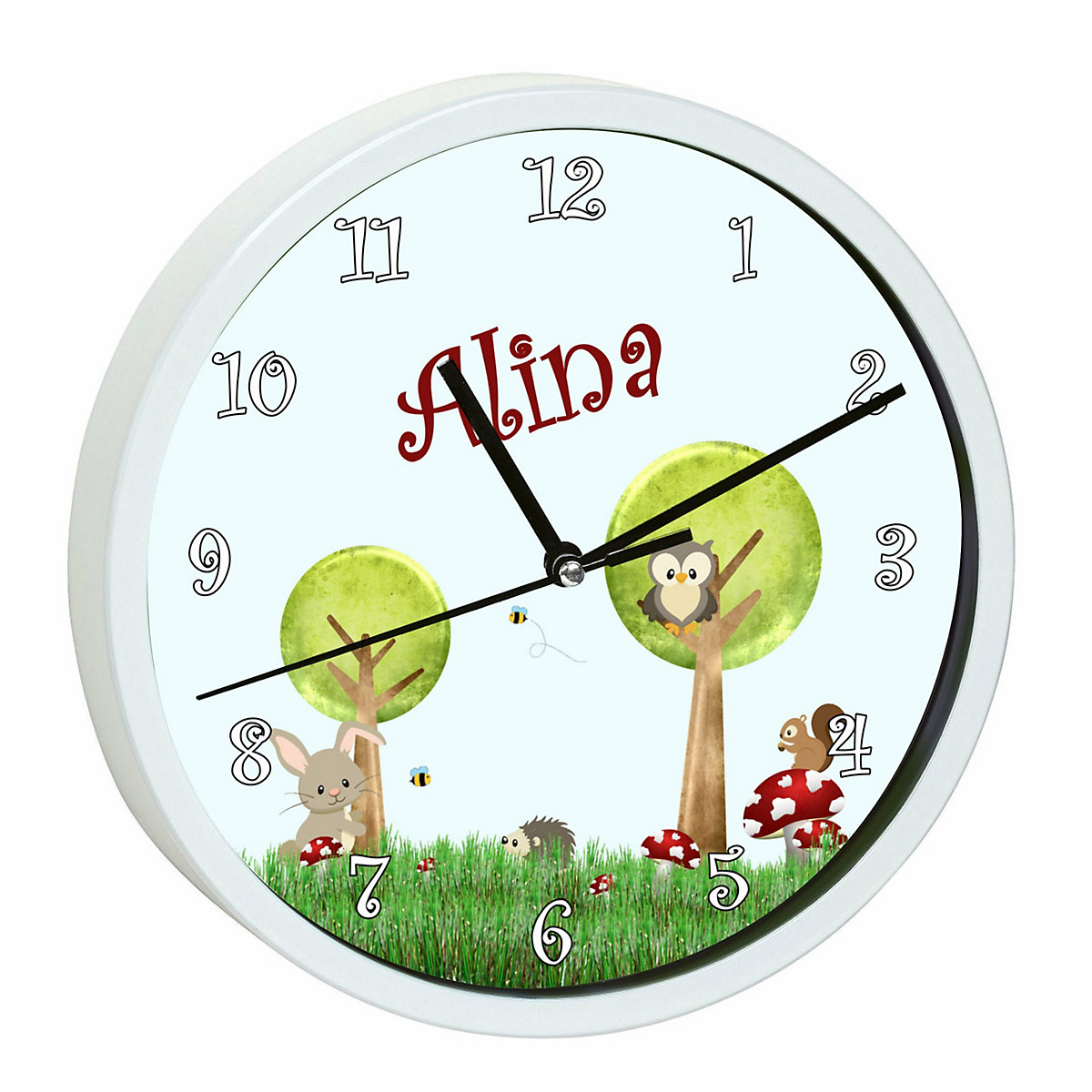 Kinder Wanduhr personalisiert mit Name Waldwiese