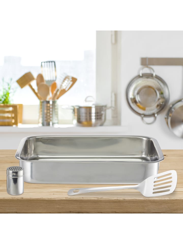 relaxdays Auflaufform Set 3 teilig in Silber günstig kaufen onesize