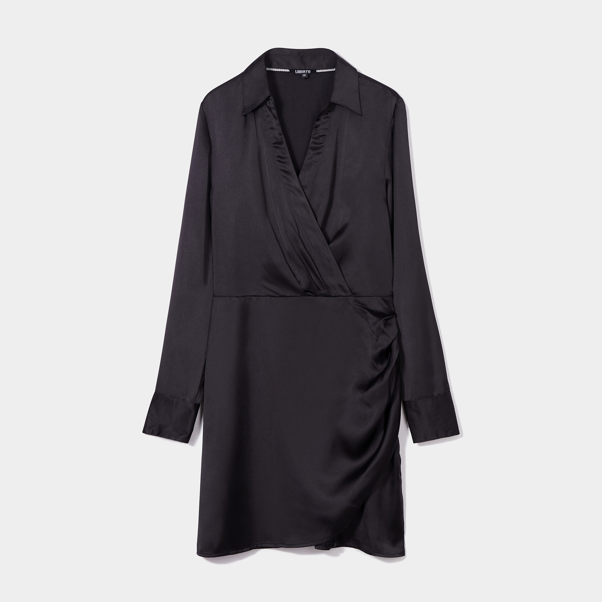 Robe satin portefeuille courte noir femme | La Halle