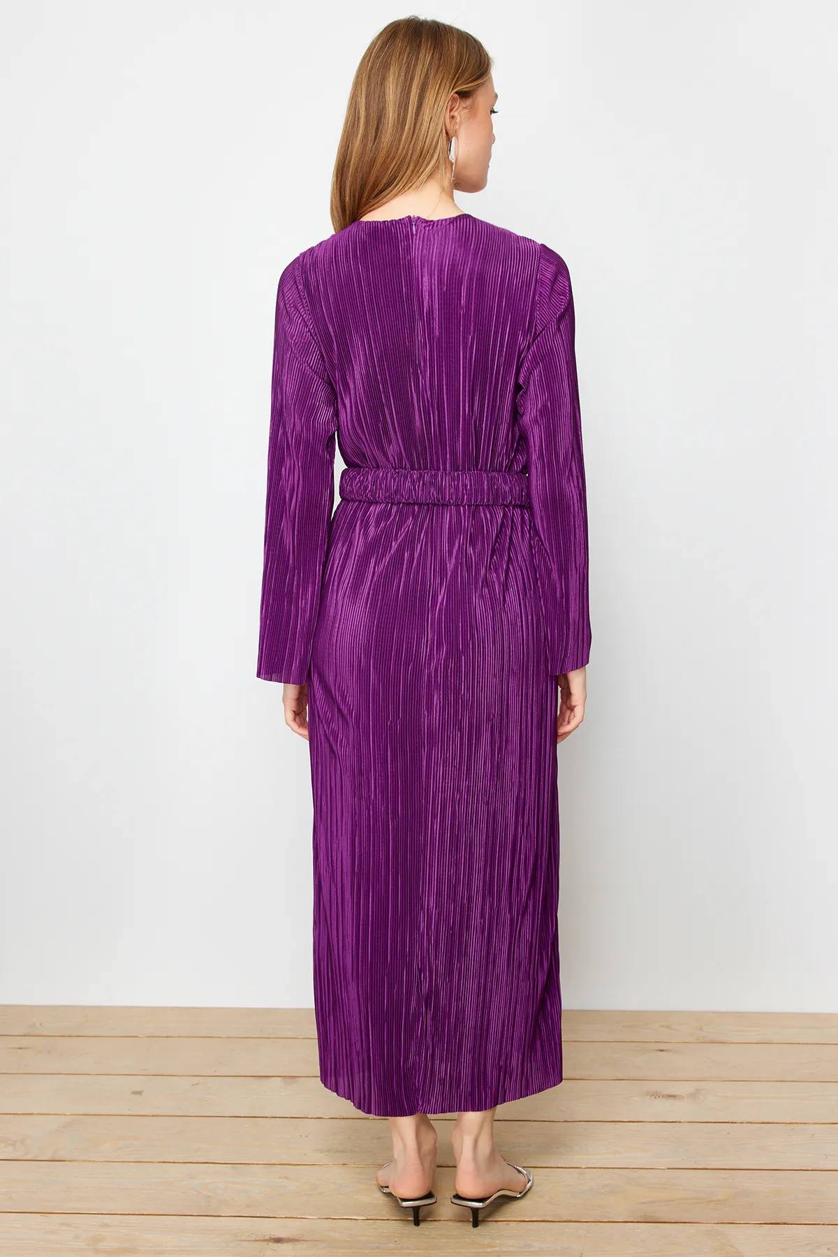 Trendyol Modest  Lila Strickkleid mit Faltengürtel TCTSS24EB00154