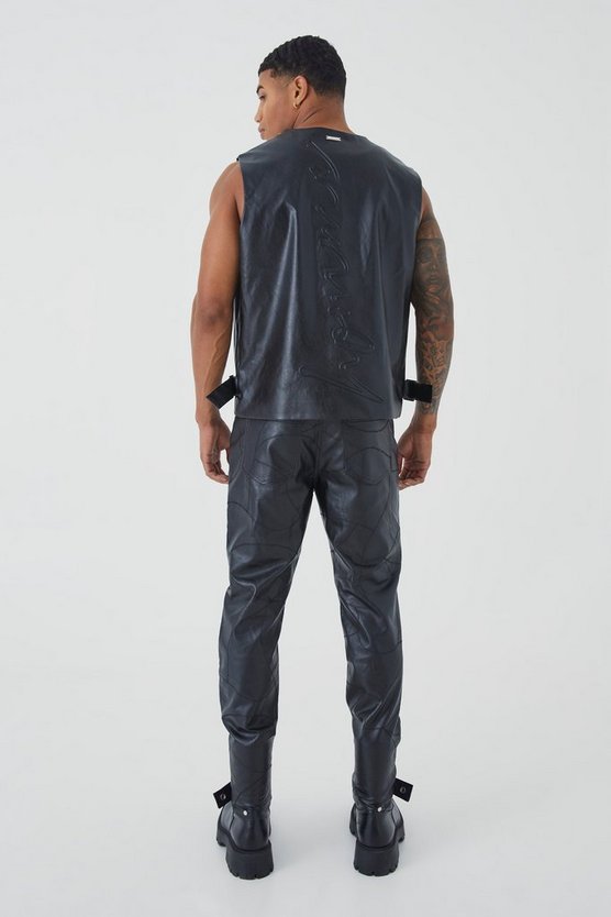 Slim-Fit PU-Hose mit Naht-Detail und Druckknöpfen