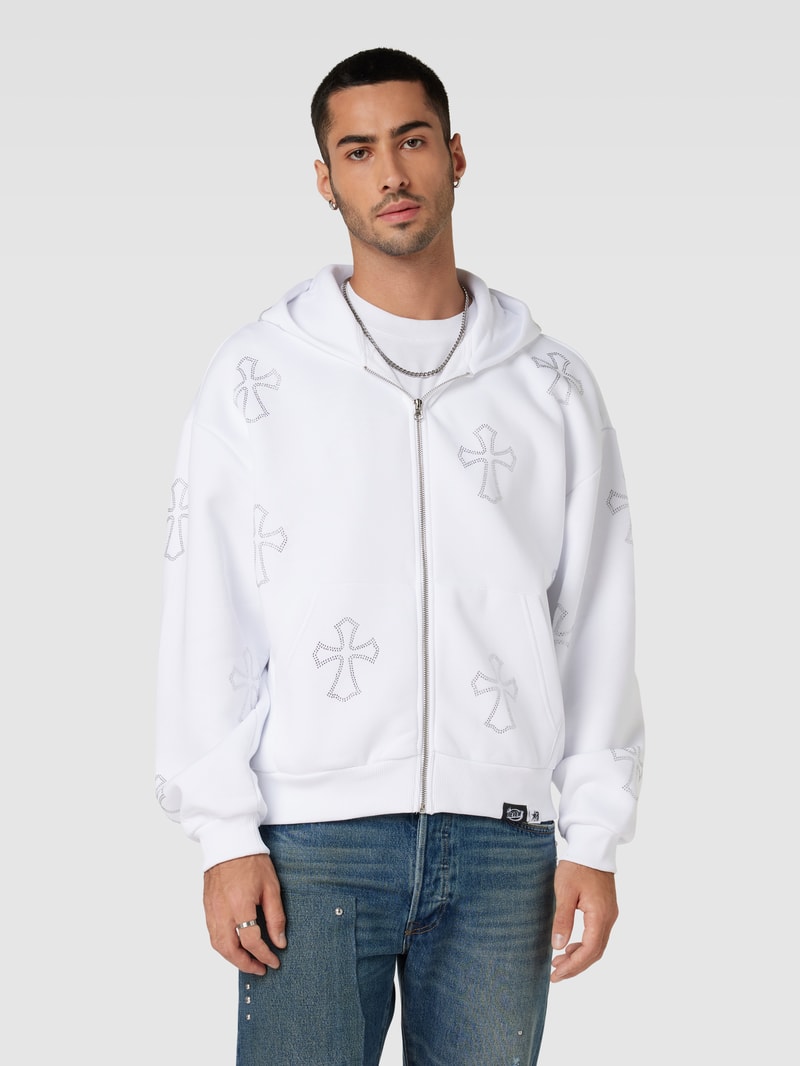 Sweatjacke mit Label-Detail in weiß
