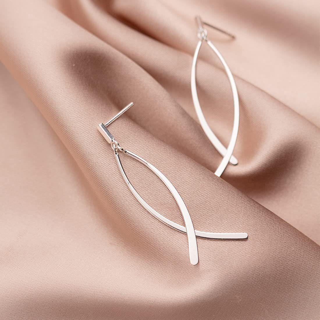 POCHUMIDUU Paar Ohrhänger 925 Sterling Silber Tropfen Ohrringe für Frauen, Mädchen Bar Ohrringe Flat Bar Ohrrin