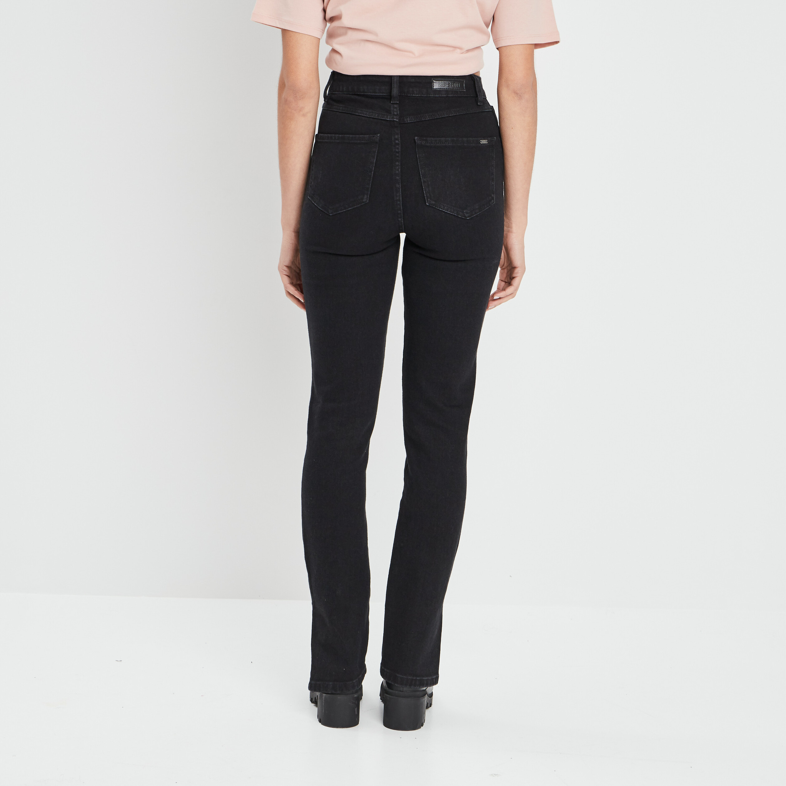 Jeans slim taille haute fendu denim noir femme | La Halle