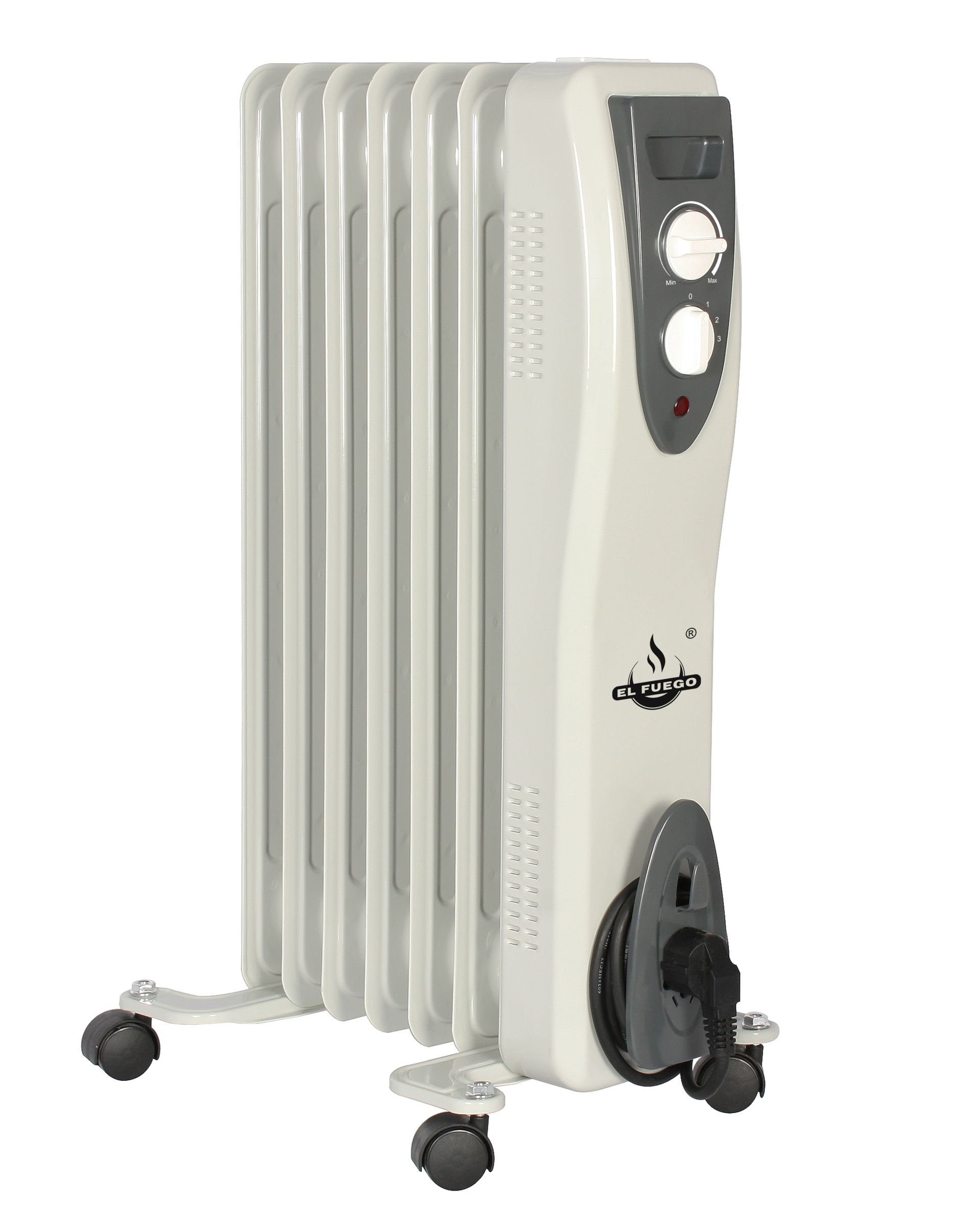 El Fuego Elektro-Heizkörper AY7014, Mobiler Ölradiator 7 Rippen, weiß, 1500W, regelbar