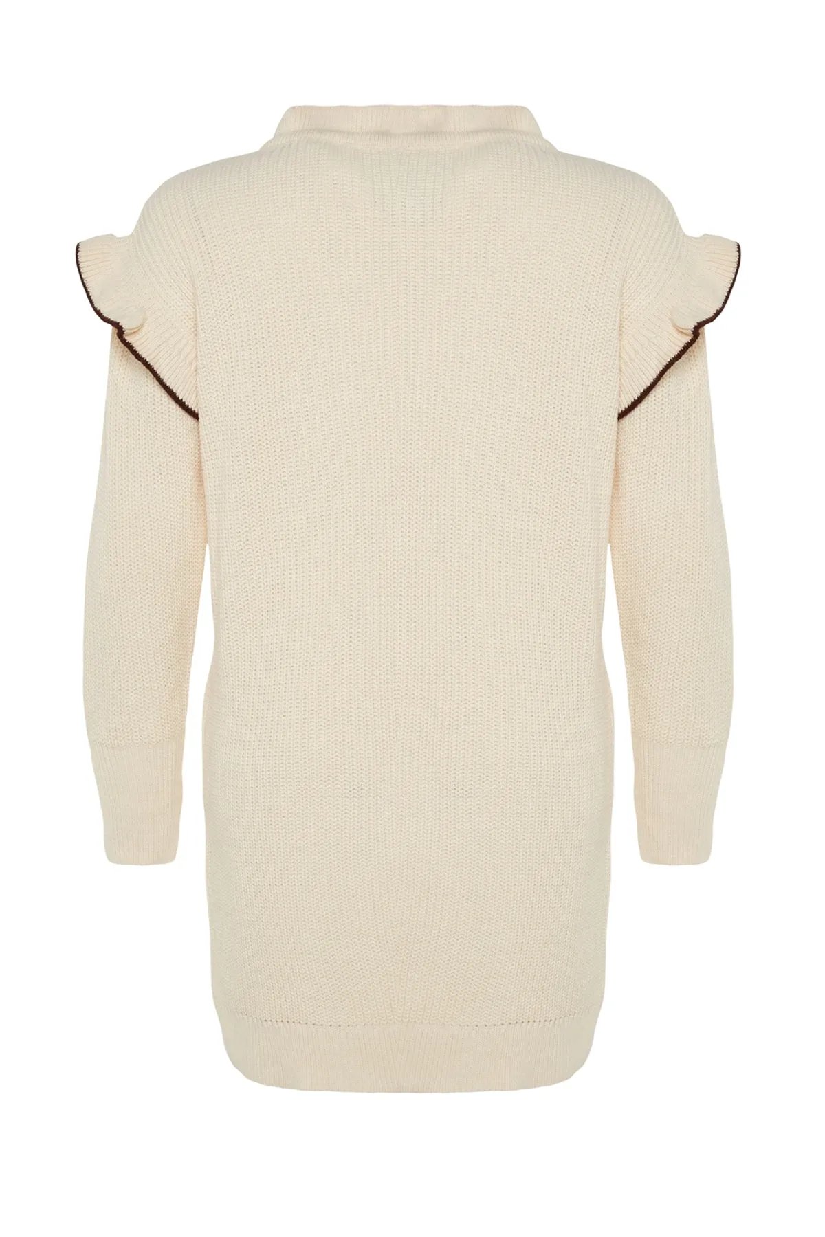 Trendyol Modest  Cremefarbener Strickpullover mit schwarzen Paspeln TCTAW24AK00171