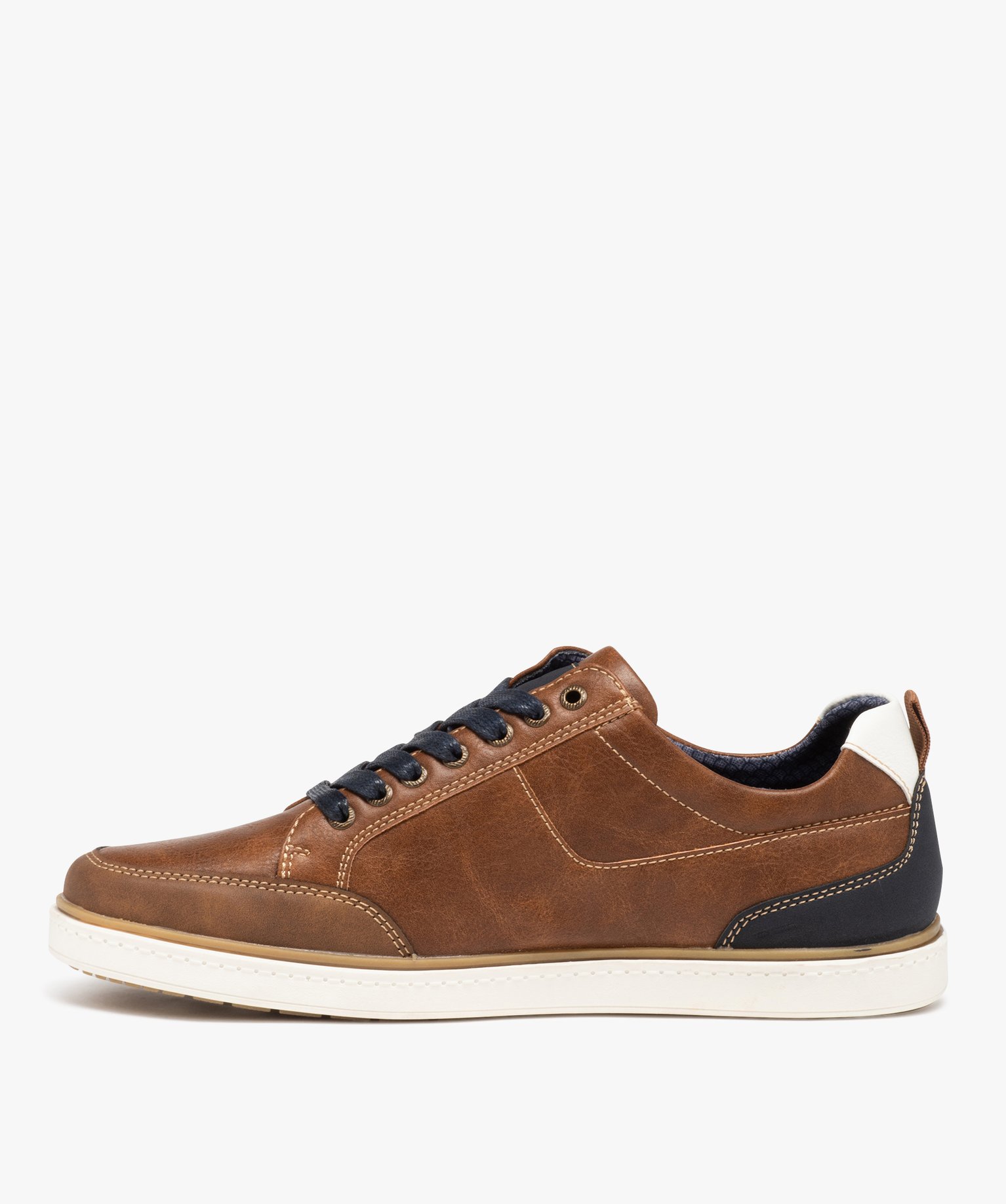 Basket bicolore avec fermeture lacets et zip homme camel | GEMO